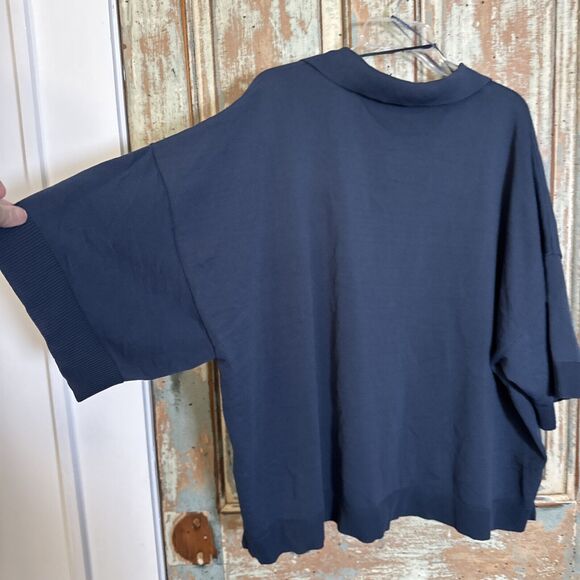 Worthington Women’s Navy Blue Short Sleeve Sweater Blouse 3X Collar V Neck - Picture 6 of 8